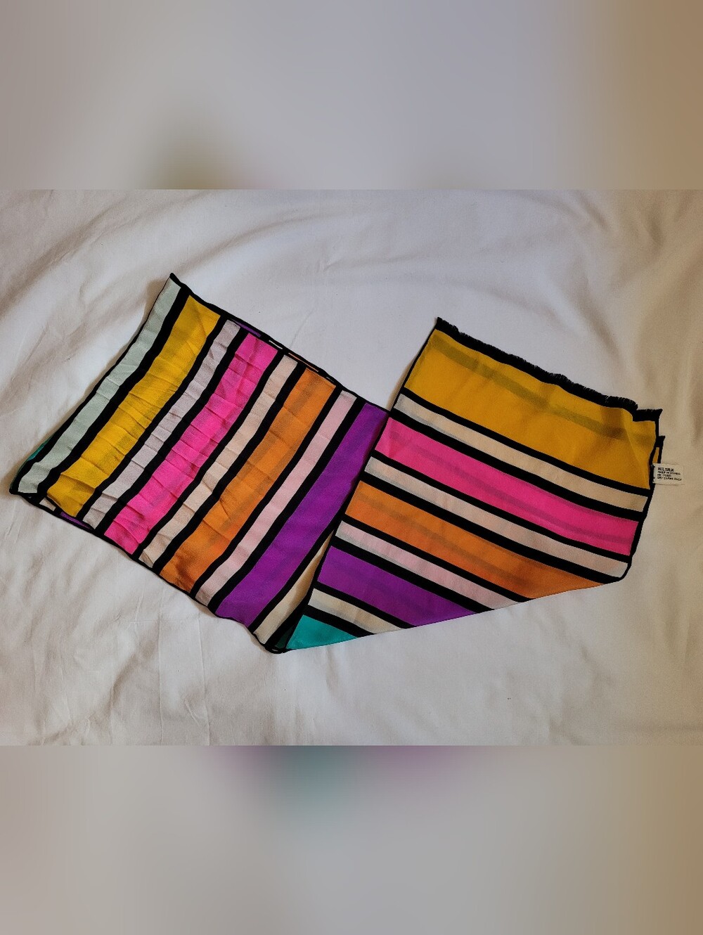 Vintage Vibrant Multicolor All Silk Rainbow Striped Scarf